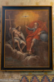 <center>Jouques.</center> Eglise Saint Pierre. Sainte Trinité. Peinture à l'huile, 18e siècle. Dieu le Père, Christ, Saint-Esprit (colombe).