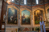 <center>Notre Dame de La Jonquière de Lisle-sur-Tarn</center>Au-dessus des tableaux : versets de l'antienne du carême en l'honneur de la vierge Marie. Les tableaux du chœur.
Restaurés en mai-juin 1992 par Daniel ROUSTIT, les encadrements datent de 1869. Ils furent placés par J. ENGALIERES qui les entoura de guirlandes de roses.
De gauche à droite on découvre : Le baptême de St Augustin par saint Ambroise, FAURE  1786 ; La translation de ses reliques ; L'Annonciation. Il s'agit d'une copie inversée de L'Annonciation de Jean-Baptiste Despax conservée à la chapelle des Carmélites de Toulouse ;