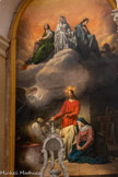 <center>La chapelle de La Grave</center>Saint Joseph sur son lit de mort, au côté de Jésus et Marie.  Trois vertus sont associées à saint Joseph, représentées dans les cieux sous les traits de figures féminines et identifiables par leur posture et leurs attributs. La Pauvreté (paupertas, à gauche) détourne le regard des pièces d'or renversées à ses pieds. La Chasteté (castitas au centre) est vêtue de blanc et tient une fleur de lys en symbole de pureté. Enfin, l'Humilité (humilitas à droite) a laissé la couronne des grandeurs à ses pieds et baisse la tête comme aveu de ses défauts.