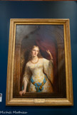 <center>Musée des Augustins</center>Jean-Biaise Villemsens
(Toulouse, 1806 - Toulouse, 1859)
La Belle Paule
Paule the Fair La bella Paule
1842
Huile sur toile
Leg de Théodore Ozenne, 1896. <br>
C’est à François Ier que l’on attribue le surnom sous lequel Paule de Viguier (1518-1610) passe à la postérité. Adolescente, la jeune fille est chargée de remettre les clefs de la ville au souverain lors de son entrée dans Toulouse, en 1533. Coiffée d’une couronne de roses, vêtue d’une robe blanche, elle fait forte impression au monarque qui aurait alors prononcé ces mots : « Oh la Belle Paule », une expression aussitôt adoptée par les Toulousains. Sous le pinceau de Jean-Biaise Villemsens, Paule est devenue une jeune femme dégageant une mélancolie toute romantique.