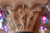 <center>Musée des Augustins</center>L’épisode de la Flagellation suit immédiatement. Attaché à une colonne, le Christ est fouetté par deux bourreaux. Selon la loi romaine, il doit ensuite porter sa croix jusqu'au lieu de sa crucifixion (sur la troisième corbeille).