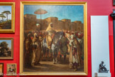 <center>Musée des Augustins</center>Ferdinand-Victor-Eugène Delacroix
(Charenton-Saint-Maurice, 1798 -Paris, 1863)
Moulay Abd-er-Rahman, sultan du Maroc,
sortant de son palais de Meknès, entouré de sa garde et de ses principaux officiers
1845
Huile sur toile. Dépôt de l’État, 1845 ; transfert de propriété de l’État à la Ville de Toulouse, 2004 Cadre restauré en 2016 avec le soutien de la Fondation Crédit Agricole Pays de France et de la Fondation d'entreprise Crédit Agrioole 31. <br>
Delacroix découvre le Maroc en accompagnant la mission diplomatique du comte de Momay en 1832. La rencontre avec le sultan à Meknès constitue un moment-dé de son voyage. Pourtant, lorsque le peintre finit son tableau en 1845, la France et le Maroc ont rompu leurs liens diplomatiques et l'artiste a fait le choix de supprimer les diplomates français pour ne conserver que le contexte local, restitué avec une fastueuse simplicité. Lumière vibrante et harmonies de couleurs plongent le spectateur au cœur d’un univers à la fois mystérieux et réel.