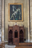 <center> Le transept de gauche.</center>Ce transept comportait de nombreux décors peints de Coulange Lautrec père, de Annebec et de Coulange Lautrec fils.
Toile représentant une descente de croix, vers 1950.