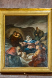 <center>Oratoire Saint Sébastien.</center>Les tableaux muraux sont  relatifs à des moments de la vie de la Vierge. 
La déposition.