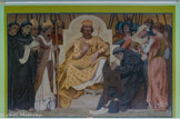 <center></center><center> Tribunal de Commerce. </center> Vestiaire des juges. La Loi capitulaire de Marius Barret représente Charlemagne entouré d'hommes en armes, des moines copiant sur des lutrins.
