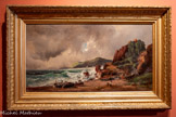 <center></center>De même, dans l’œuvre de Vincent Courdouan, la vision d’un paysage hostile et déchaîné dans lequel des pêcheurs tentent de ramener leur barque à terre illustre la notion de sublime, fondée sur la grandeur redoutable de la nature et la fragilité humaine. <br> Vue de La Napoule
Vincent Courdouan (1810, Toulon — 1893, Toulon)
Huile sur toile 50,2 x 94 cm
Draguignan, musée des Beaux-Arts