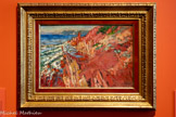 <center></center>À Agay, René Seyssaud réalise plusieurs toiles quil expose notamment en 1899 chez le marchand Ambroise Vollard (1866-1939). Le peintre privilégie id une composition abrupte, structurée par une diagonale vertigineuse qui accentue le dénivelé et plonge le regard au cœur des récifs déchiquetés de l’Estérel.
Seyssaud procède par larges masses colorées, dans une matière généreuse travaillée en plusieurs couches, afin de restituer la rugosité de la roche, le mouvement des vagues et le bouillonnement de l’écume. Cette expressivité chromatique, qui constitue l’une de ses grandes forces, demeure toutefois toujours ancrée dans l’observation de la nature et n’est jamais antinaturaliste. <br>
Les roches rouges à Agay
René Seyssaud
(1867, Marseille - 1952, Saint-Chamas)
1901, huile sur toile 51 x75 cm
Marseille, musée Regards de Provence