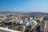 <center>Vue du sommet de la tour La Marseillaise.</center>En partant de la gauche, en bas, l'immeuble M Square de l'ARS devant les archives départementales, puis les immeubles d'Euromed Center, le toit du Pathé, le Calypso et le Golden Tulip, les docks, le silo.