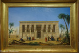 <center>Les scientifiques de la campagne d'Égypte devant le temple de Dendéra.</center>Rares sont les représentations peintes des savants de l’expédition à l’étude des monuments égyptiens. Partant d’une estampe de la Description de l’Égypte, l’artiste entoure le temple d’un paysage imaginaire. Il l’anime d’Égyptiens et Français, ingénieurs, géomètres étudiant le monument et transforme le relevé architectural en objet admiration. Cette étonnante illustration popularise les découvertes scientifiques de la campagne d’Égypte au salon du Louvre en 1819.