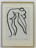 <center></center>Grand Acrobate.
Nice, 1952.
Pinceau et encre de Chine sur papier vélin.
Donation de Madame Jean Matisse à l'État français pour dépôt au Musée Matisse Nice, 1978, Musée d’Orsay, Paris. Le Grand Acrobate fait partie d'un ensemble de six études sur le même sujet. L'expression dramatique du dessin, construit en angle vif à l'aide de volumes géométriques violemment imbriqués, comme taillés dans l’espace des tracés antérieurs, cède la place, dans les variations au pinceau, aux arabesques jubilantes de l’encre de Chine. Celles-ci nous rappellent la série des Danseuses acrobates que l’artiste avait dessinées en 1931-1932 d'après le modèle de la Danseuse au tambourin.