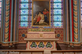 <center>Chapelle Saint Marcel</center>Autel et peintures murales. D'après Eugène Viollet-le-Duc, architecte. 1862. Vitrail en grisaille. Antoine Lusson, maître-verrier ,1862.