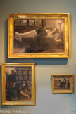 <center>Musée J.J. Henner</center>La mère de l’artiste pleurant devant le corps de sa fille Madeleine 1856
Huile sur toile
Jean-Jacques Henner a cinq frères et sœurs, dont Madeleine qu’il peint ici sur son lit de mort. Ses tableaux de jeunesse sont caractérisés par un réalisme, sans doute influencé par Holbein, qui demeurera une constante dans son œuvre. Ce tableau est le premier exemple des représentations de la mort qui seront récurrentes dans son œuvre, prenant par la suite un caractère religieux avec les figures du Christ.
Donation Marie Henner
<br>
Marie-Anne Henner barattant le beurre
1854
Huile sur toile
La sœur du peintre est ici représentée dans une scène de la vie quotidienne à la campagne
Donation Marie Henner
<br>
Récolte de pommes de terre à Bernwiller
Vers 1849
Huile sur papier marouflé sur bois
Donation Marie Henner